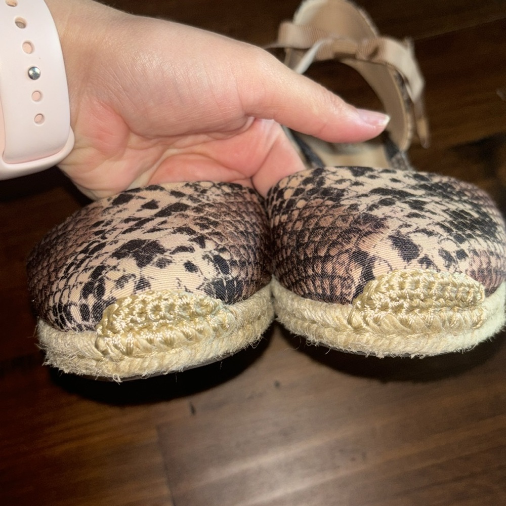 SCHUTZ Snake Print Espadrille Wedge in Beige and Black with Tan Ankle Tie - Picture 4 of 7
